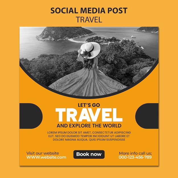 ツアーと旅行のinstagram投稿またはソーシャルメディア投稿のwebバナーテンプレート
