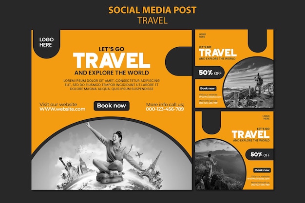 ツアーと旅行のinstagram投稿またはソーシャルメディア投稿のwebバナーテンプレート