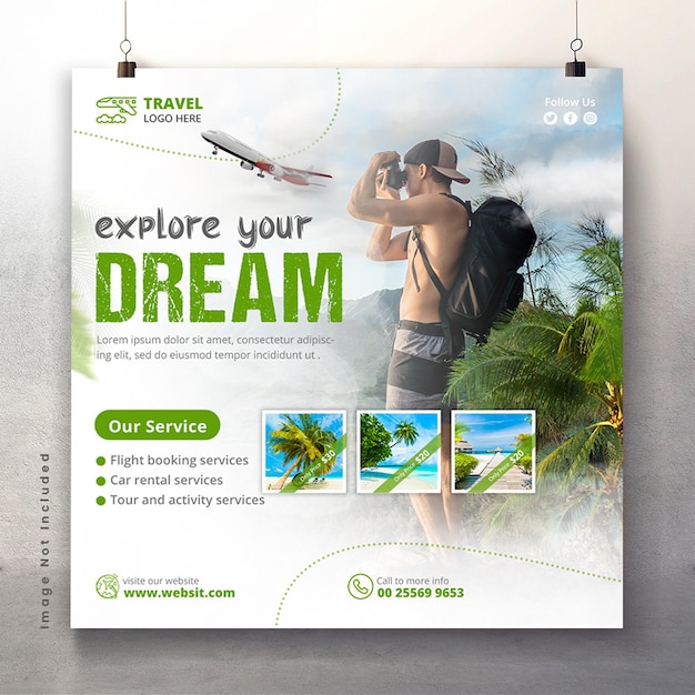 PSD tour and travel instagram post or social media post web banner template