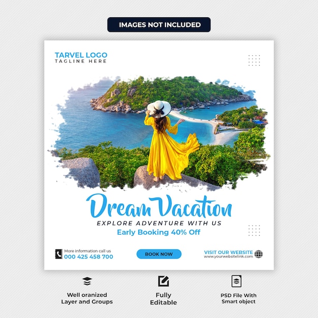 Tour and travel promotional social media post template