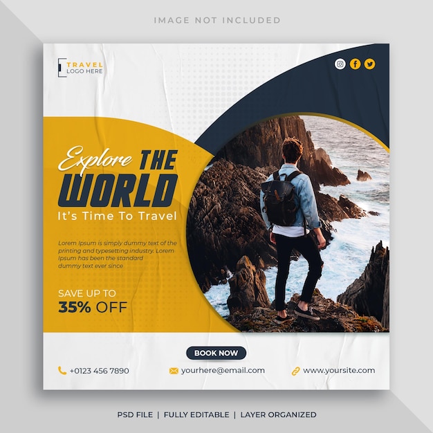 Tour and travel social media instagram post or square web banner template