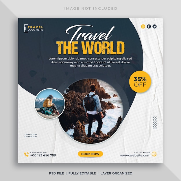 tour and travel social media instagram post or web banner square flyer template