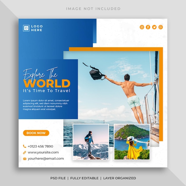 PSD tour and travel social media post or square flyer template