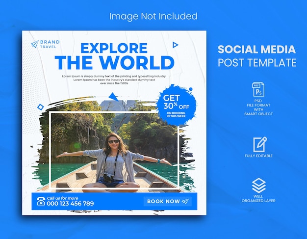 Tour and travel social media post and web banner template