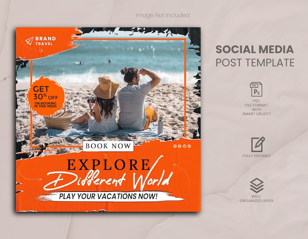 Tour and travel social media post and web banner template