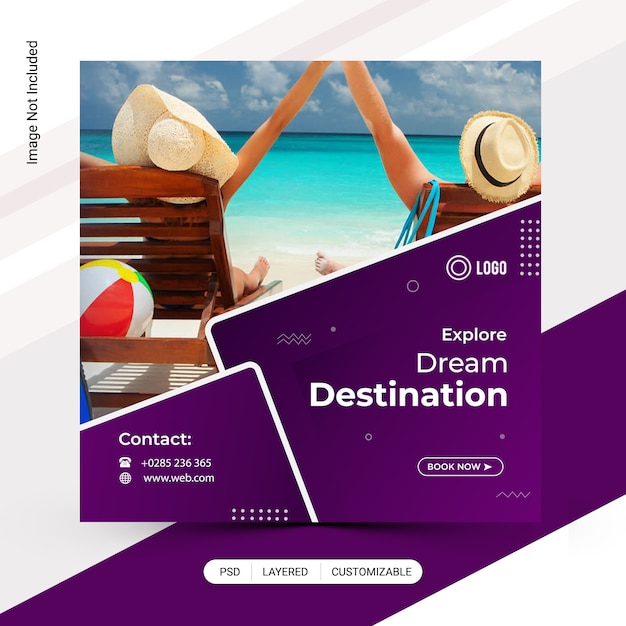 Tour, travelling discount instagram post template