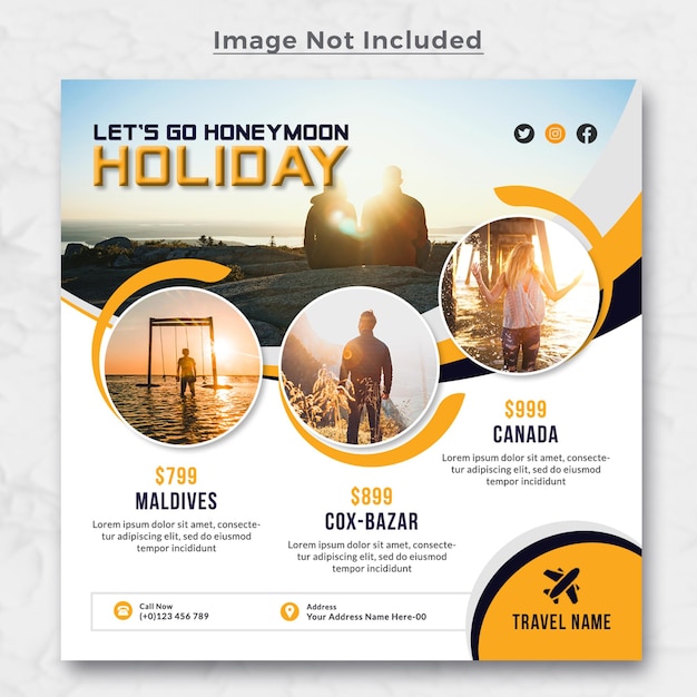 PSD tourism or summer travel holiday social media post ads banner