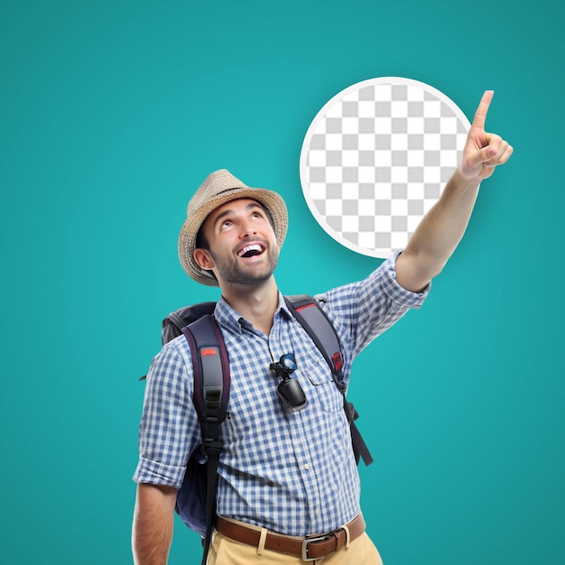 PSD tourist thinking over white background