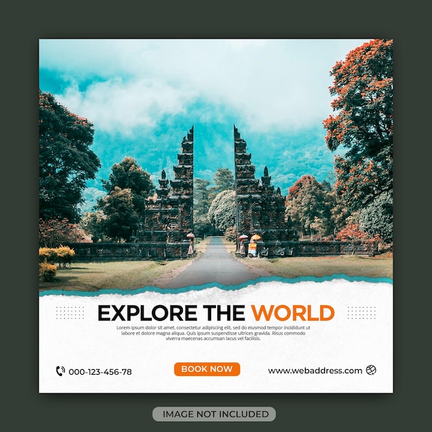 PSD modello di post sui social media o banner di instagram di tour e viaggi