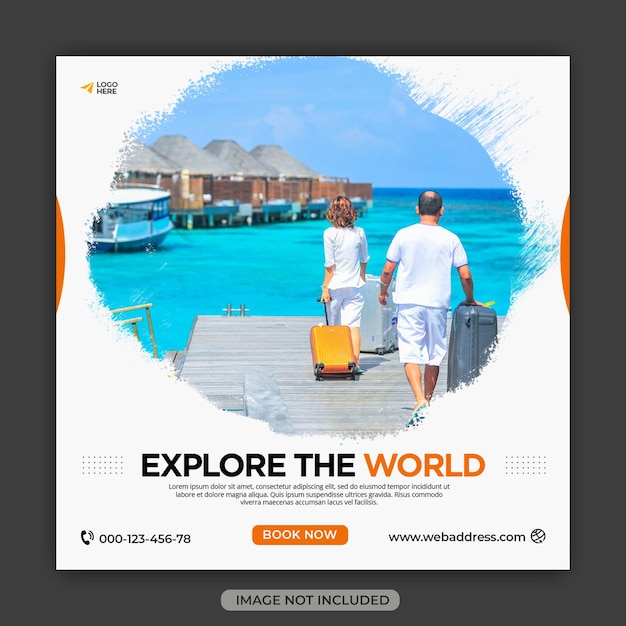 Modello di post sui social media o banner di instagram di tour e viaggi