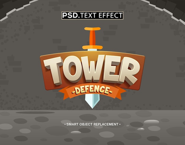 PSD effetto di testo di gioco tower defence 3d