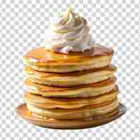 PSD a tower of fluffy buttermilk pancakes with a dollop of whipped cream isolated on transparent background