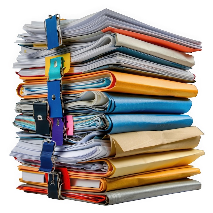 PSD a towering stack of office files
