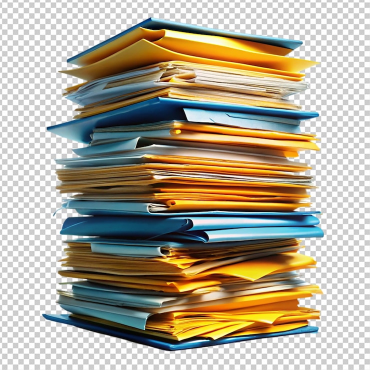 PSD towering stack of paperwork and files png