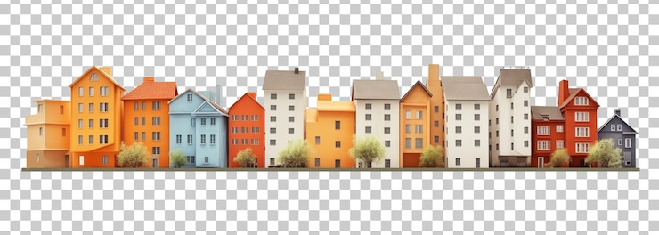 PSD town houses skyline isolated on transparent background