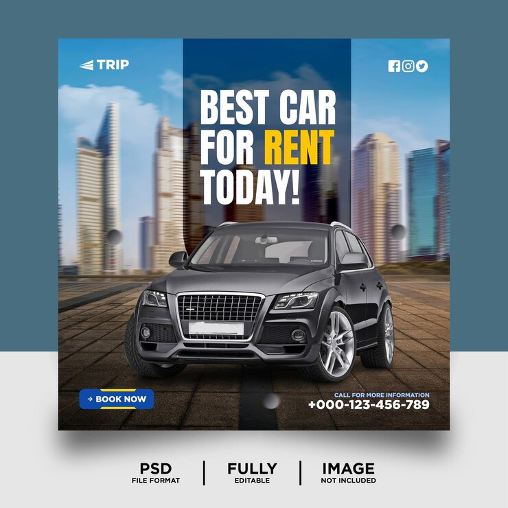 PSD town rent a car social media post banner