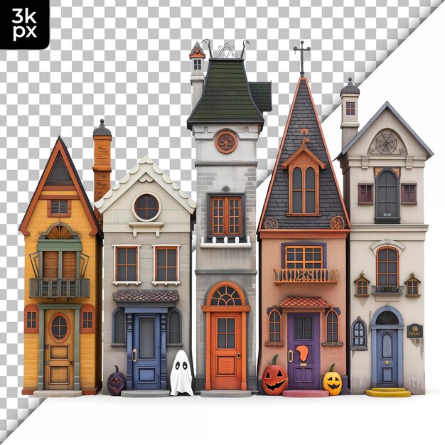 Townhouse row isolated on transparent background