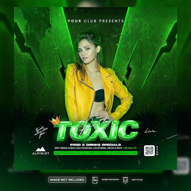 Шаблон сообщения в социальных сетях toxic party или night club party event