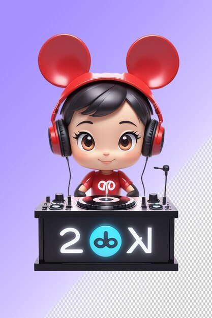 PSD a toy figure with a mouse headphones on it is on a table