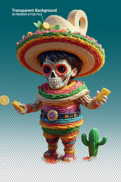 A toy figure with a sombrero and a cactus in the background