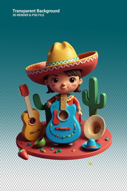 PSD a toy of a girl with a sombrero on her head