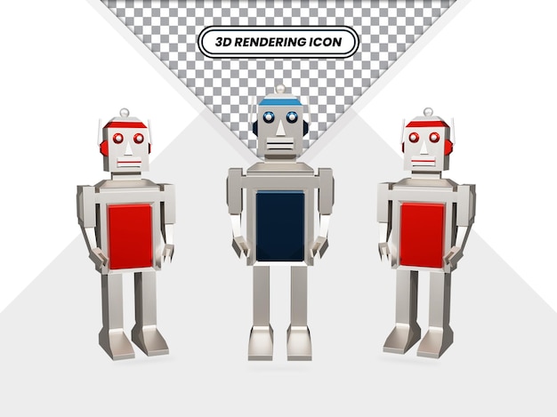 PSD toy robot set icon design in 3d rendered isolated