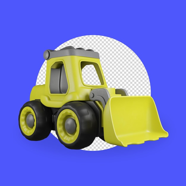 PSD illustrazione trasparente 3d del bulldozer per camion giocattolo