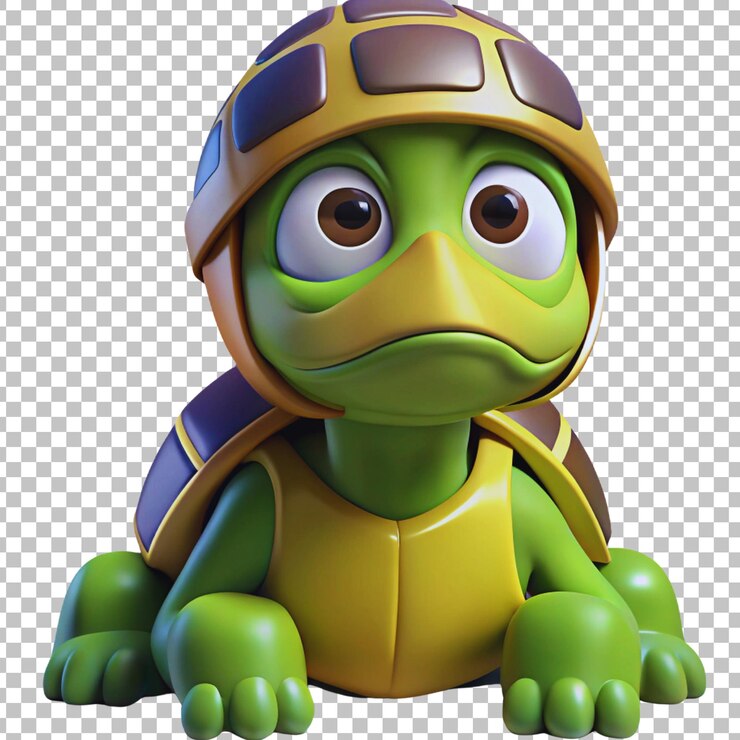 PSD a toy turtle with a helmet on its head