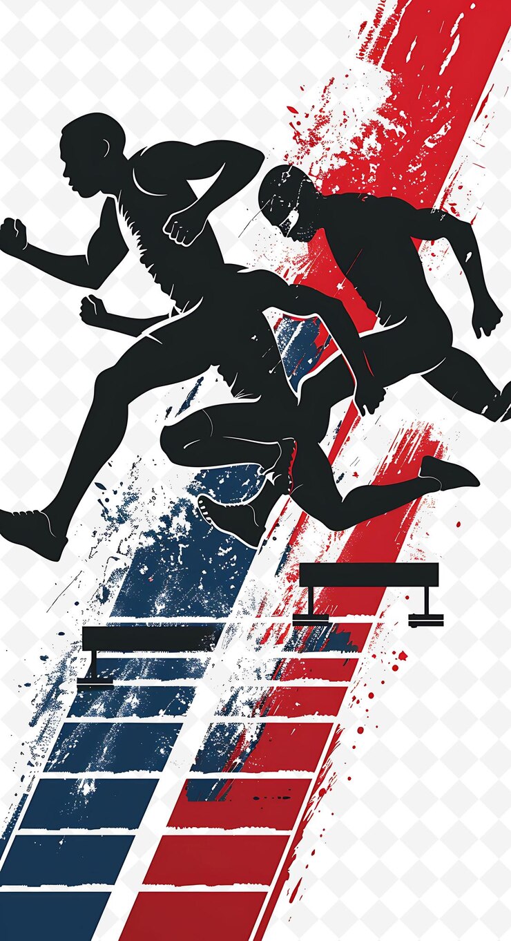PSD track and field setting met runners en jumpers voor electio flat illustration poster design