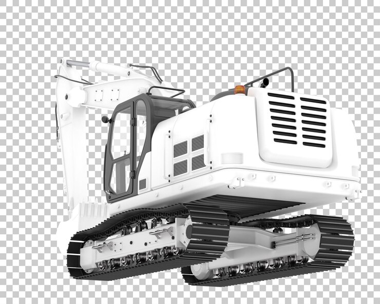 PSD track excavator on transparent background 3d rendering illustration
