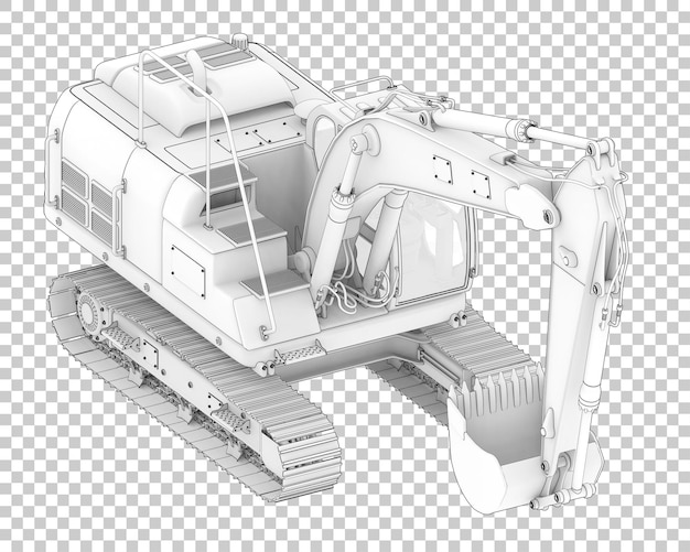 Traccia l'escavatore su sfondo trasparente 3d rendering illustrazione