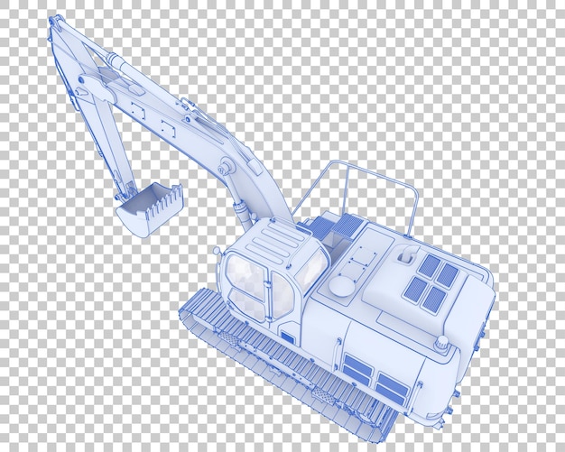 PSD track excavator on transparent background 3d rendering illustration