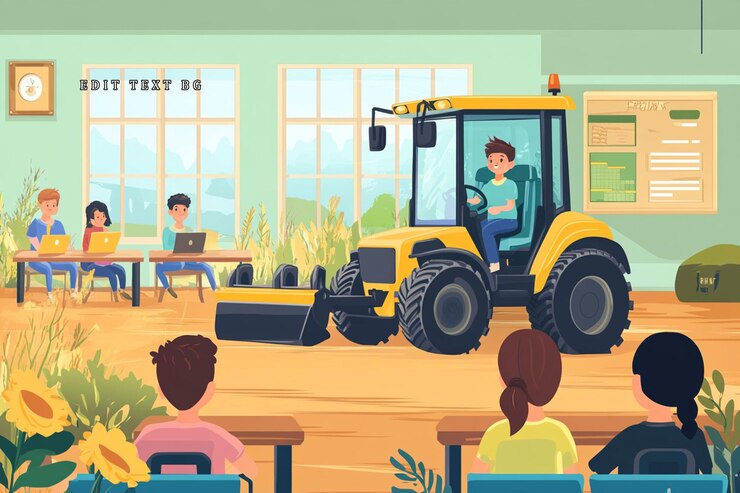 PSD tractor driving lesson in classroom students watching