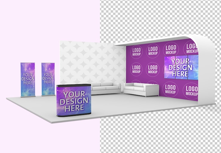 PSD trade show exhibition stand mockup isolated