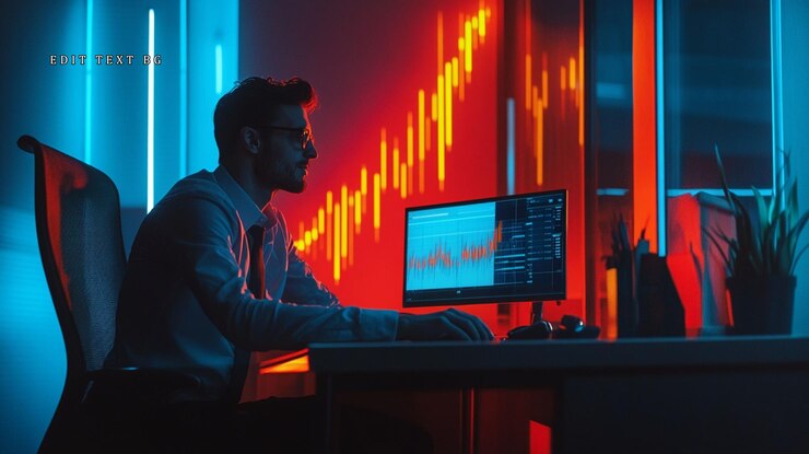 PSD trader analyzing stock market data on computer at night