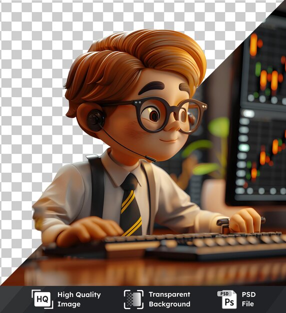 Trader Monitors Charts on Multiple Screens with Premium Transparent Background