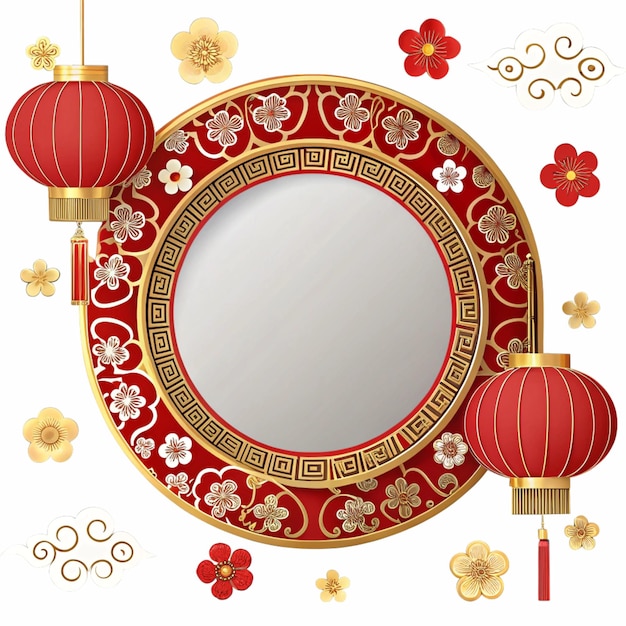 traditional asian decorative frame with red lanterns