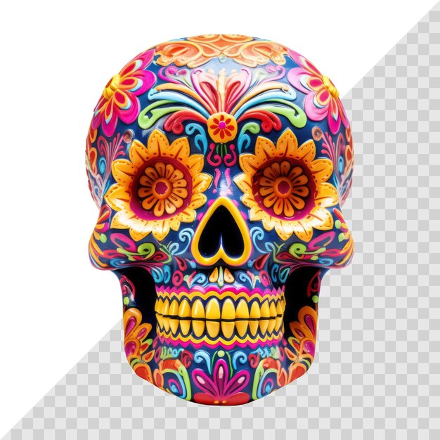 PSD traditional calavera 3d sugar skull isolated on white background the day of the dead symbol