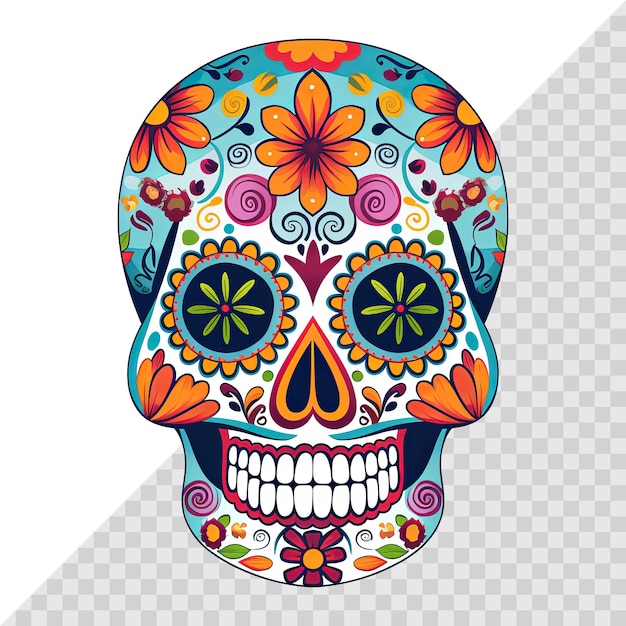 PSD traditional calavera ornate sugar skull isolated on white background the day of the dead symbol
