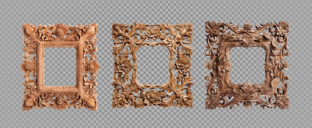 PSD traditional carved wooden frame traditional cut out wooden frame generative ai