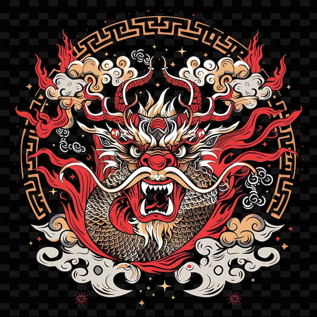 PSD traditional chinese dragon logo with clouds and fire for dec creative abstract vector designs