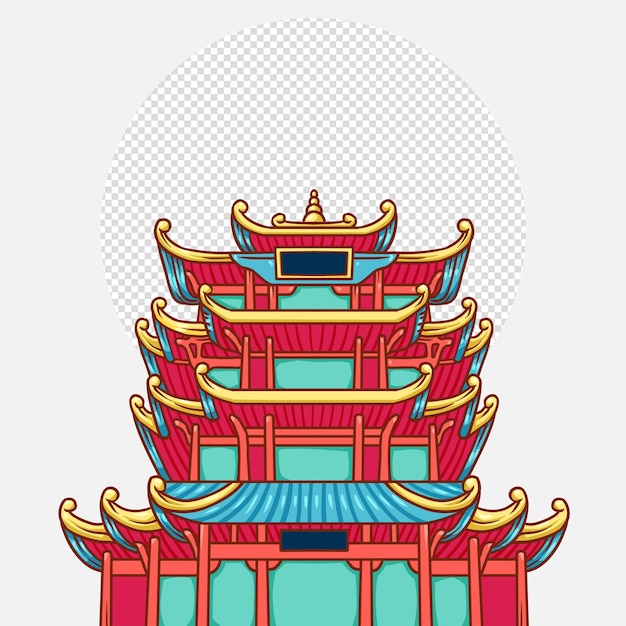 PSD traditional chinese temple with colourful exterior decorated at new year flat illustration