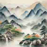 PSD a traditional chinese tranquil landscape aigenerated