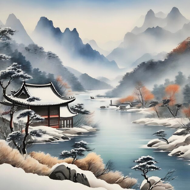 PSD a traditional chinese tranquil landscape aigenerated