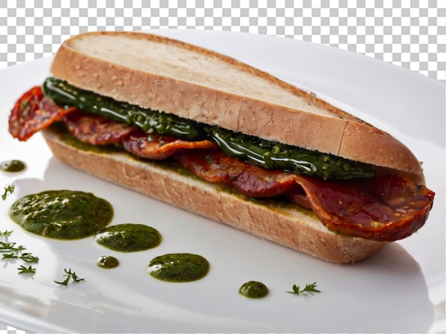 Sandwich tradizionale argentino con chorizo su uno sfondo trasparente