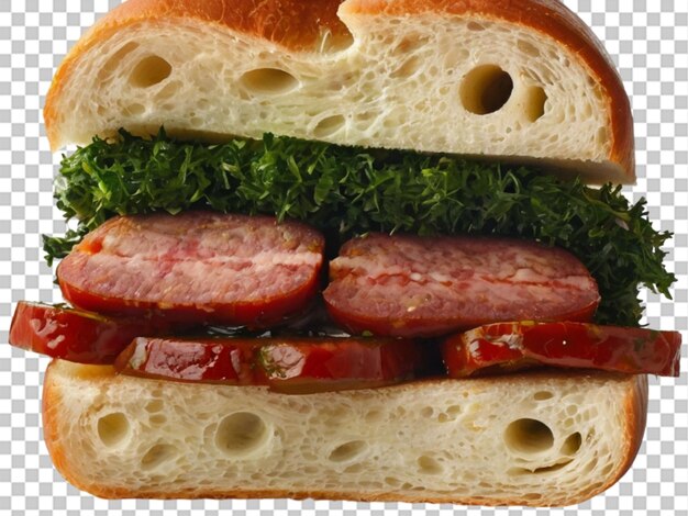 Sandwich tradizionale argentino con chorizo su uno sfondo trasparente