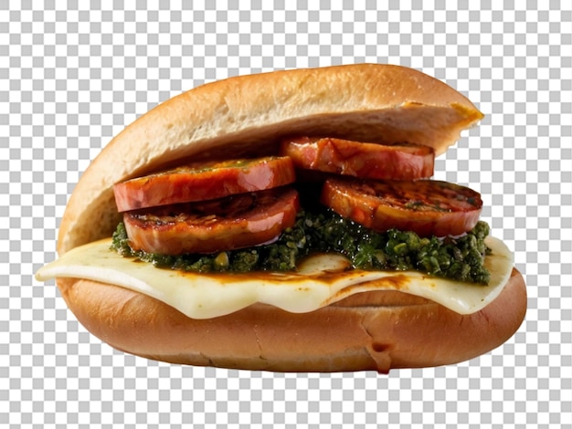 Traditional choirman argentina sandwich with chorizo a on transparent background