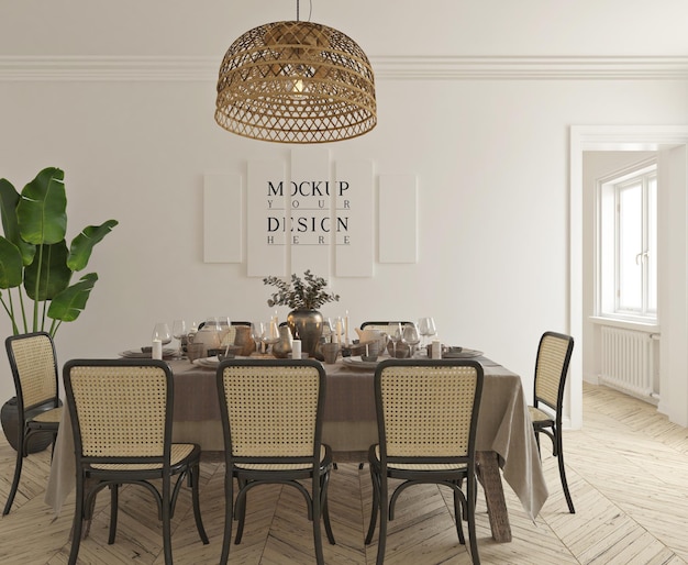 PSD traditional classic dinning room with poster mockup