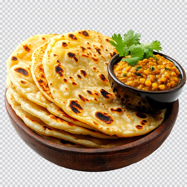 Традиционное индийское печенье Roti Prata Canai на прозрачном фоне