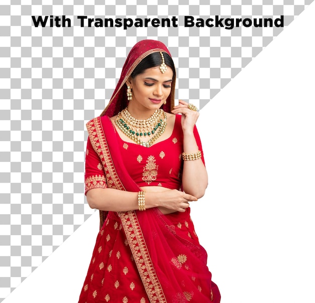 traditional desi indian dulhan or bride in red dress png psd isolated on transparent background